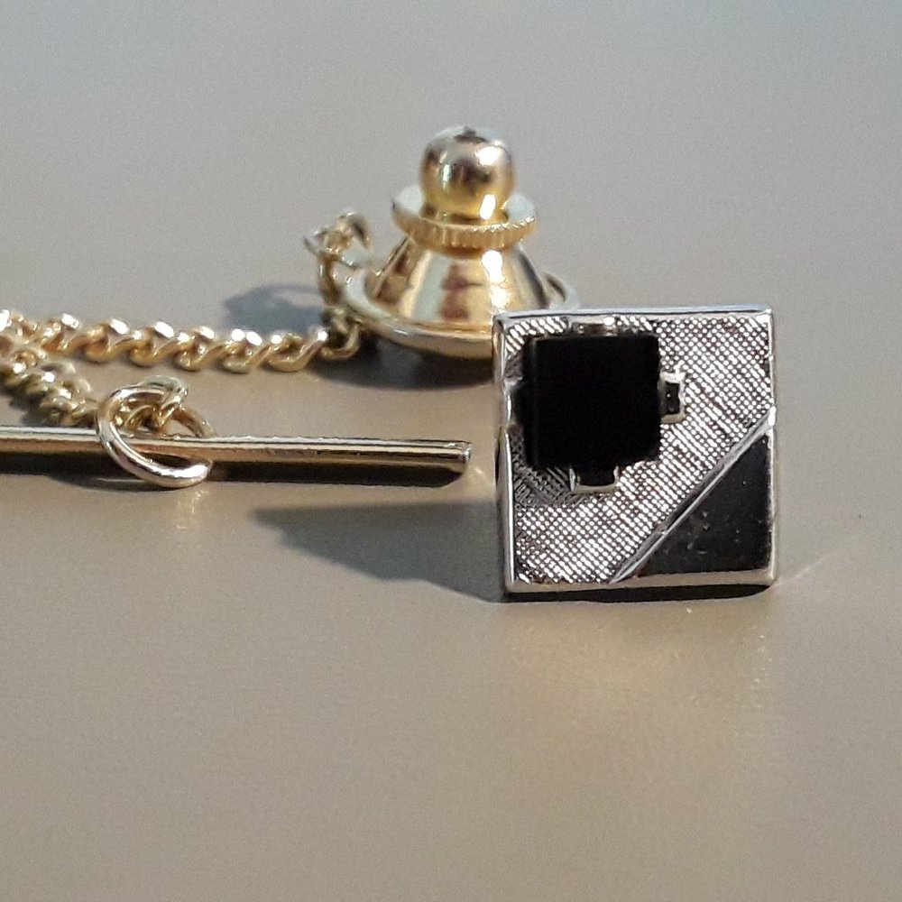 Swank Silver Onyx Tie Tack